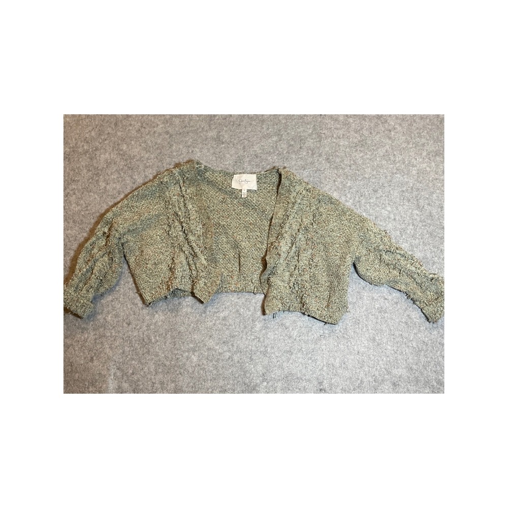 Jessica Simpson Womens Green Multi Marl Knit Cropped Shrug Cardigan Sweater S